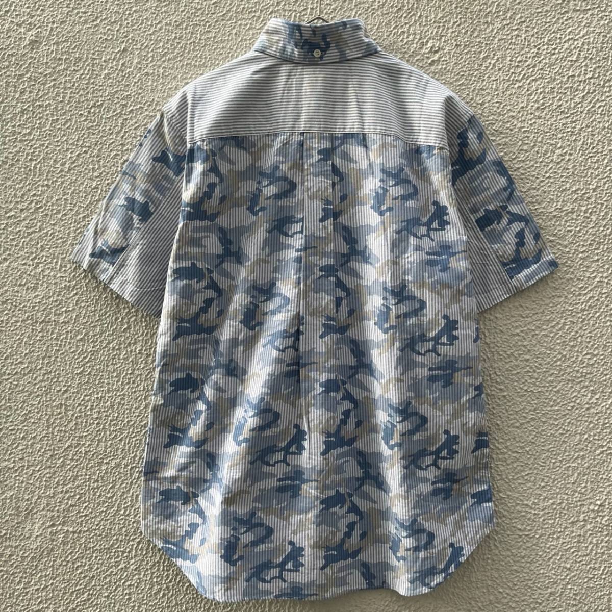 新品 GOODENOUGH グッドイナフ Mサイズ 半袖シャツ ストライプ 迷彩 切替 カモフラ ブルー