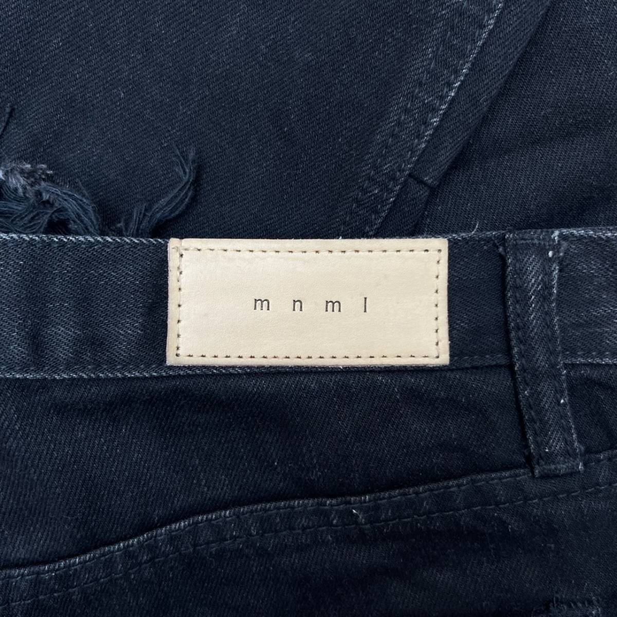 mnml ミニマル サイズ28 クラッシュ加工 デニム タイトシルエット 裾ジップ ブラック