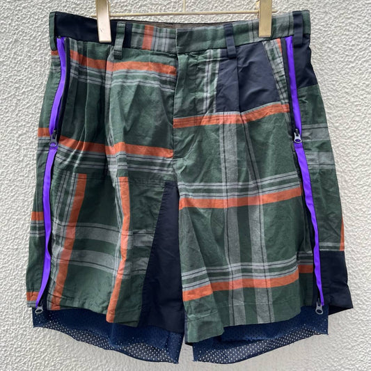 kolor カラー サイズ1 チェック クロスレイヤー ショーツ ハーフパンツ グリーン