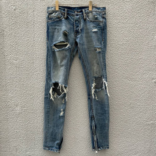 mnml ミニマル サイズ28 クラッシュ加工 デニムパンツ タイトシルエット 裾ジップ ダメージ加工