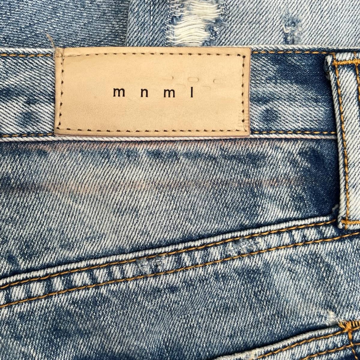 mnml ミニマル サイズ28 クラッシュ加工 デニムパンツ タイトシルエット 裾ジップ ダメージ加工