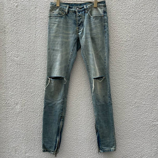 mnml ミニマル サイズ28 デニムパンツ クラッシュ加工 タイトシルエット 裾ジップ ダメージ加工