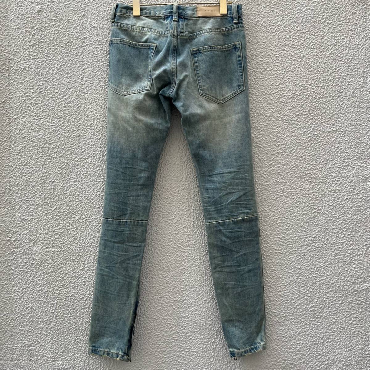 mnml ミニマル サイズ28 デニムパンツ クラッシュ加工 タイトシルエット 裾ジップ ダメージ加工