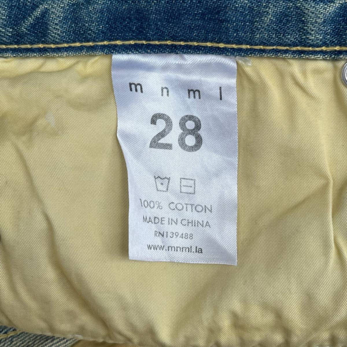 mnml ミニマル サイズ28 デニムパンツ クラッシュ加工 タイトシルエット 裾ジップ ダメージ加工