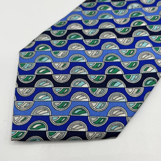 新品 EMILIO PUCCI エミリオプッチ ネクタイ レギュラータイ 絹 シルク 総柄 ブルー