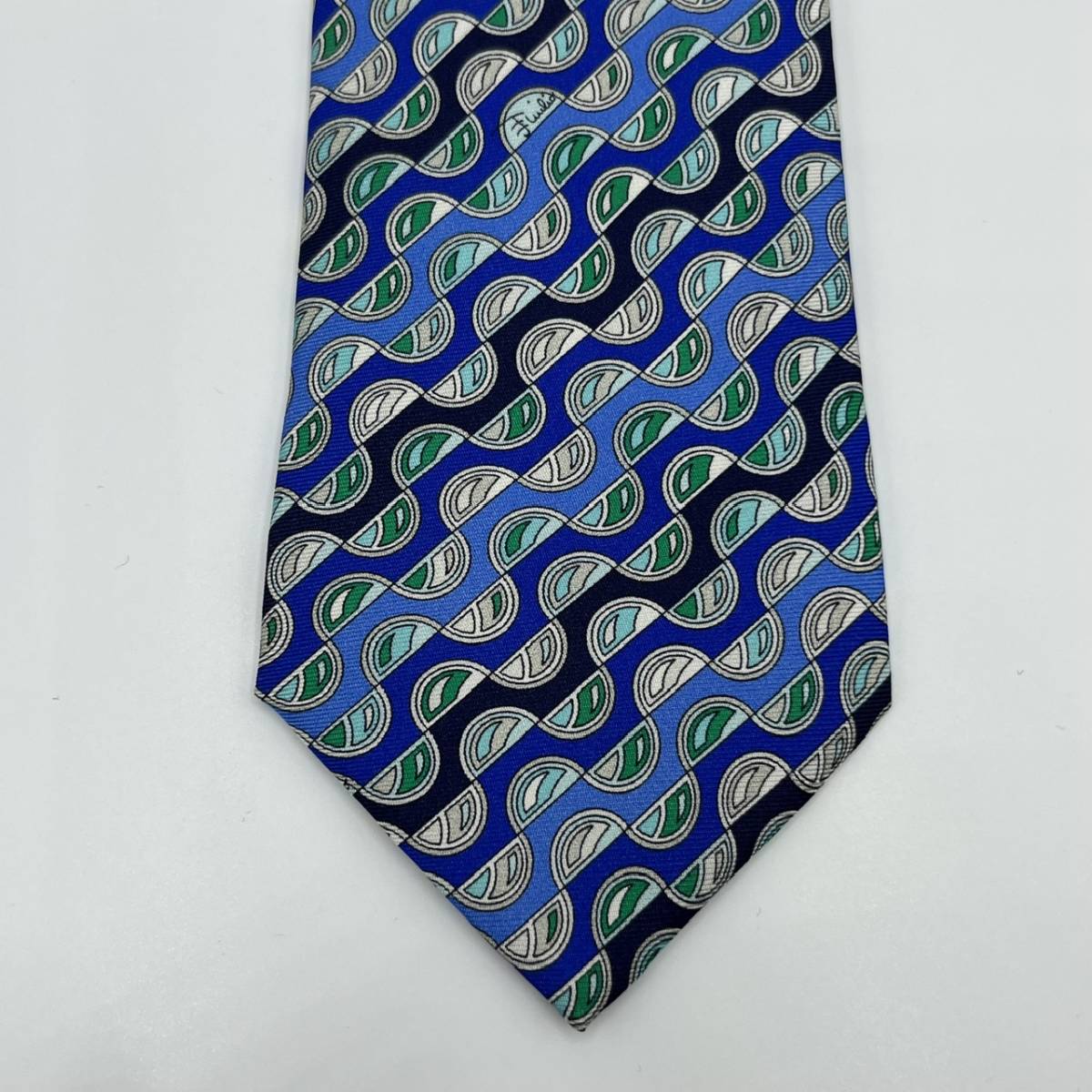 新品 EMILIO PUCCI エミリオプッチ ネクタイ レギュラータイ 絹 シルク 総柄 ブルー