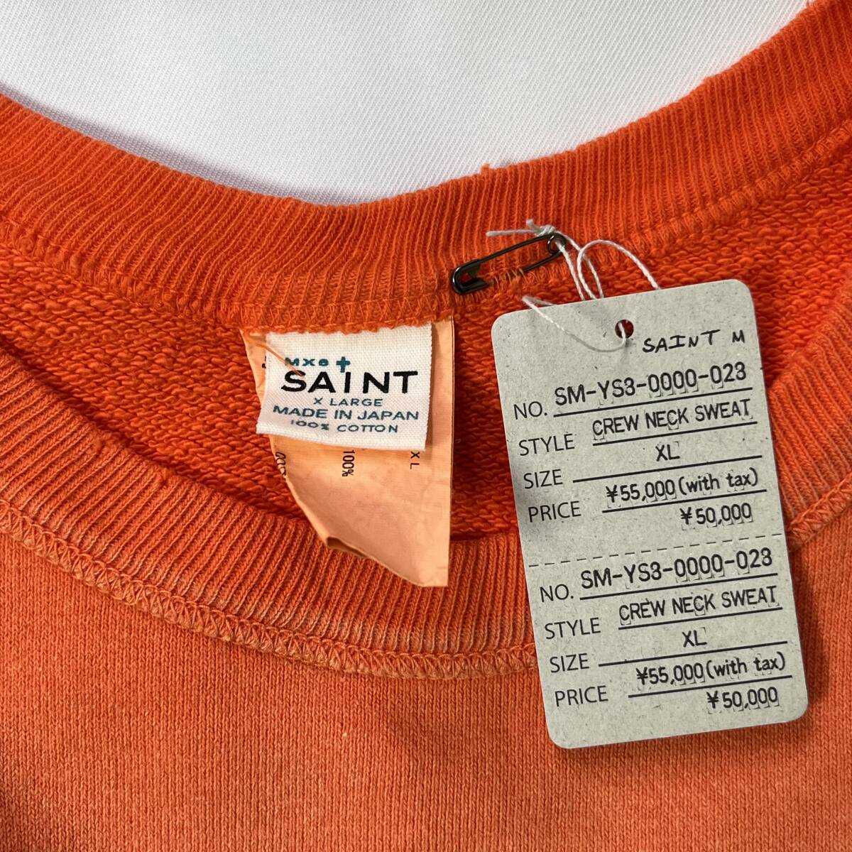 新品 SAINT Mxxxxxx セントマイケル XLサイズ クルーネック スウェット トレーナー ヴィンテージ加工 オレンジ