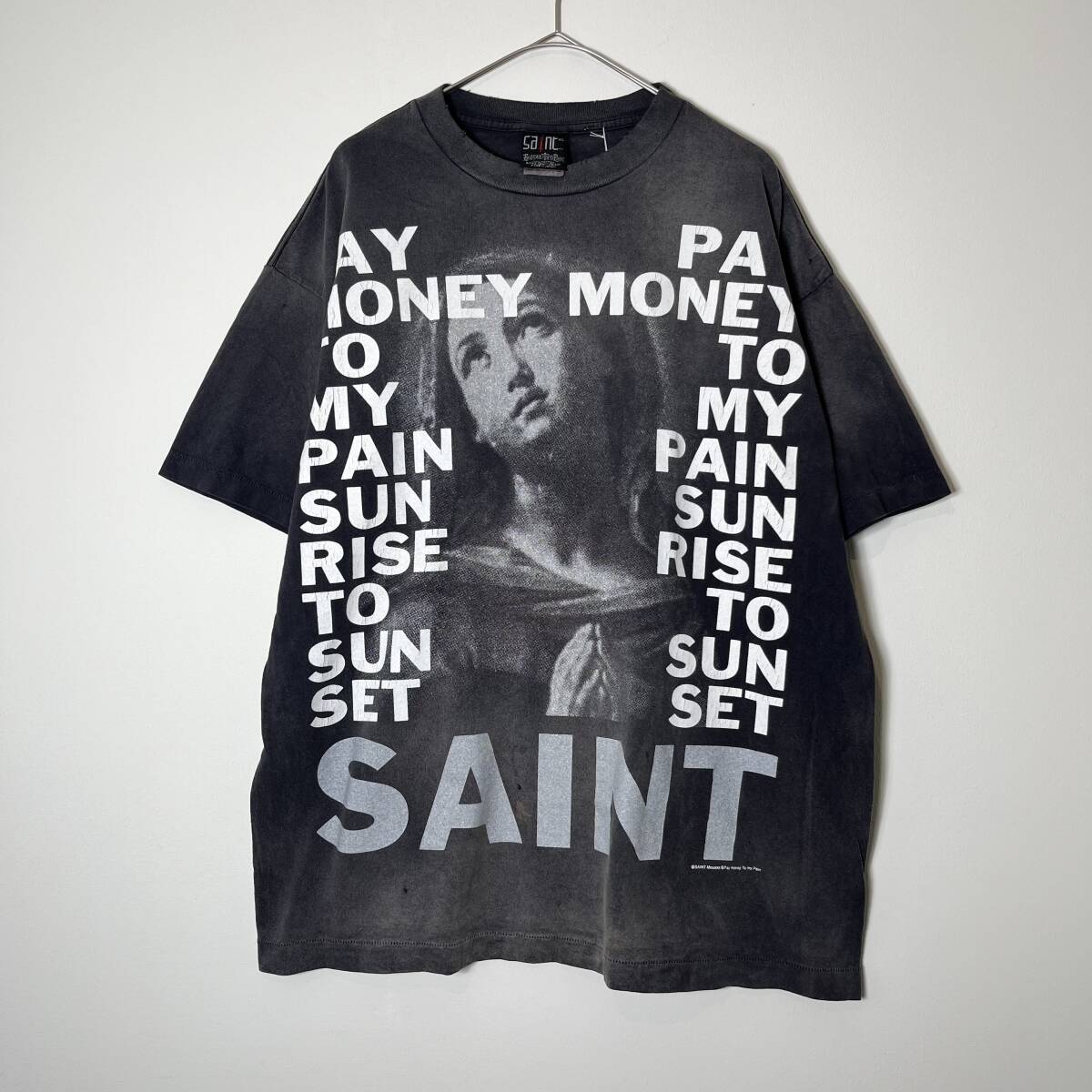 新品 SAINT Mxxxxxx セントマイケル XLサイズ PTP コラボ クルーネック Tシャツ ヴィンテージ加工 ブラック  SM-YS3-0000-C49