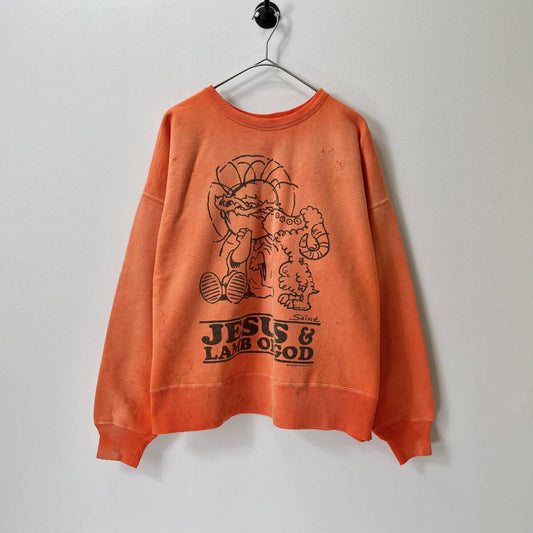 新品 SAINT Mxxxxxx セントマイケル XLサイズ クルーネック スウェット トレーナー ヴィンテージ加工 オレンジ