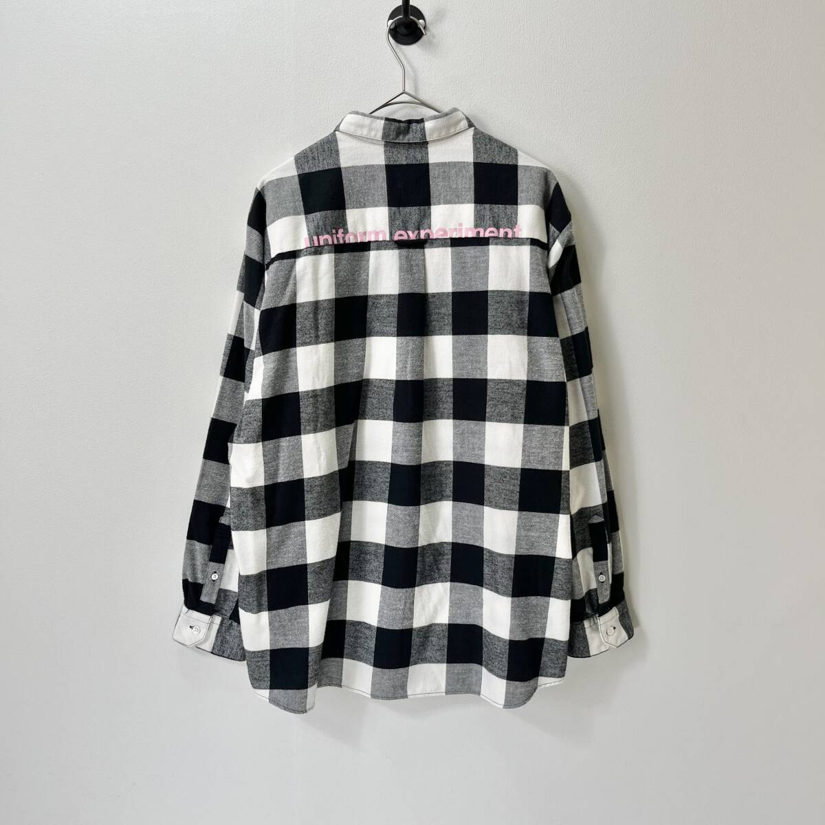 uniform experiment ユニフォームエクスペリメント サイズ1 ブロックチェック フランネルシャツ 長袖シャツ 22AW ブラック ホワイト