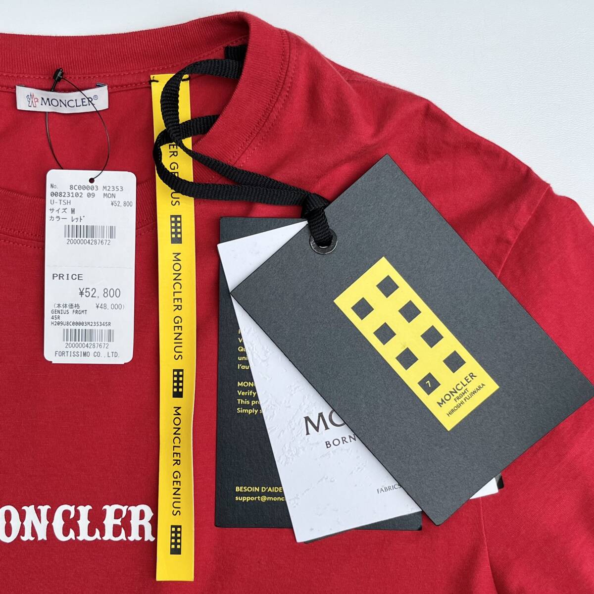 未使用品 MONCLER GENIUS モンクレールジーニアス FRAGMENT フラグメント Mサイズ Tシャツ 半袖 レッド 藤原ヒロシ