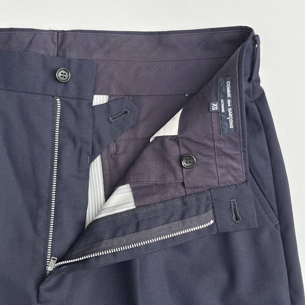 COMME des GARONS HOMME コムデギャルソンオム XSサイズ ウールスラックス センタープレス ネイビー HG-P023