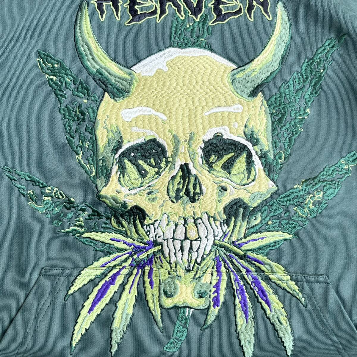 未使用品 MAYO メイヨー Lサイズ Devil Skull Embroidery Hoodie デビル スカル 刺繍 パーカー フーディ グリーン タグ付き