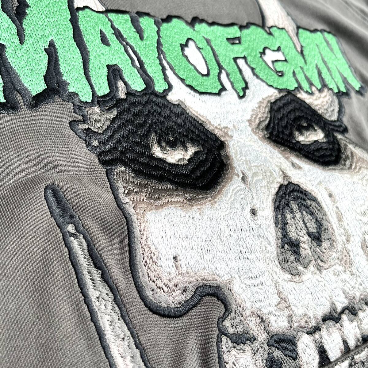 未使用品 MAYO メイヨー Lサイズ Embroidery Hoodie スカル パーカー フーディ ラグラン 刺繍 グラフィック グレー