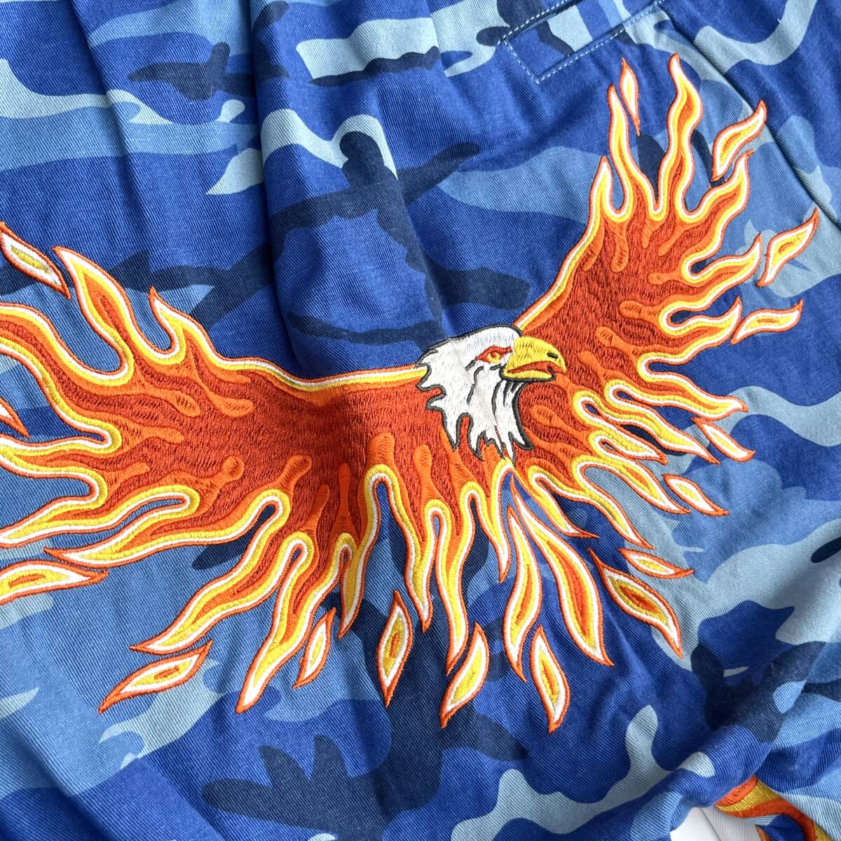 未使用品 MAYO メイヨー Lサイズ Fire Eagle Camo Embroidery Shorts ショーツ ハーフパンツ ファイヤー イーグル カモフラ 刺繍 ブルー