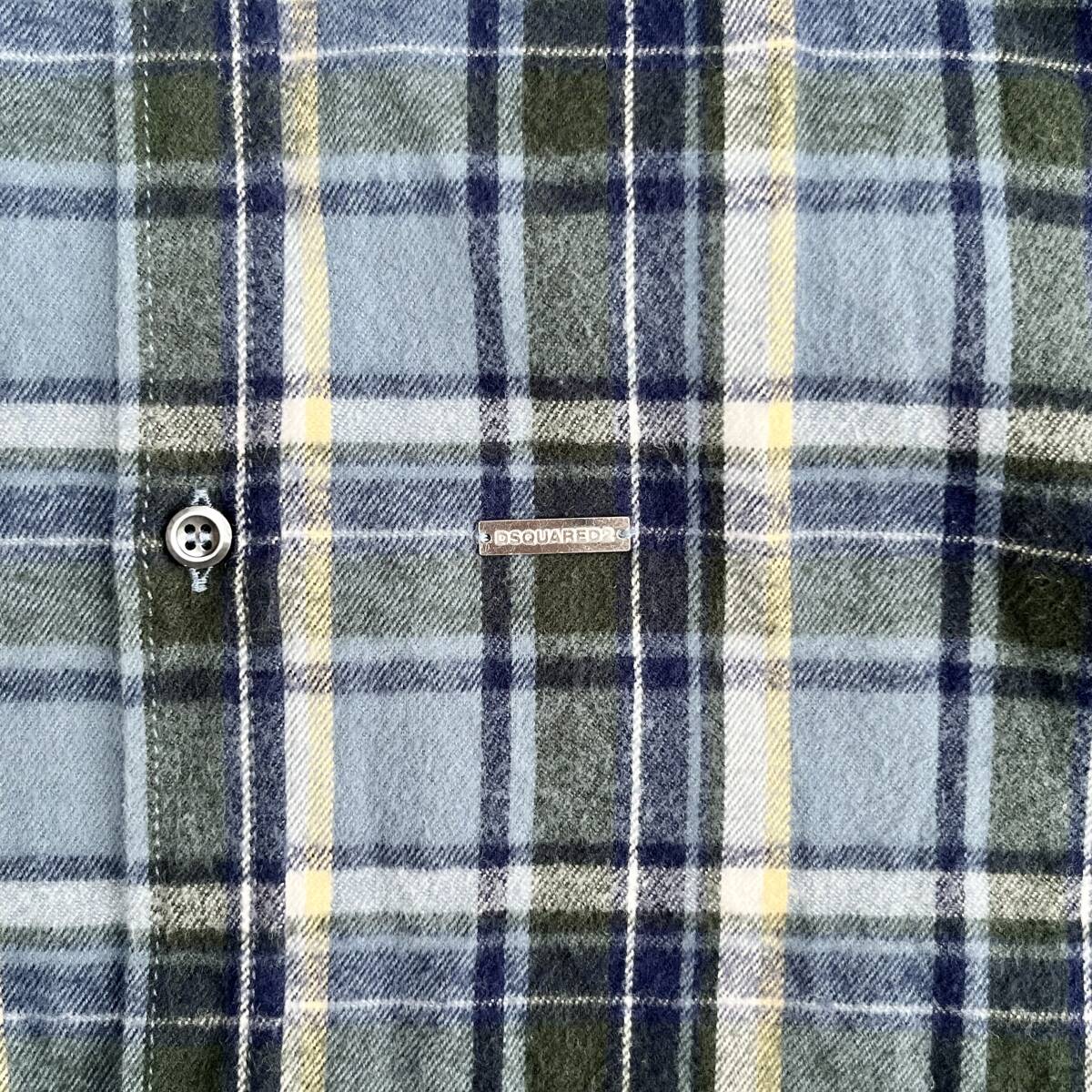 DSQUARED2 ディースクエアード サイズ52 Check Shirt チェックシャツ ネルシャツ フランネル ボタンダウン ブルー S74DM0175