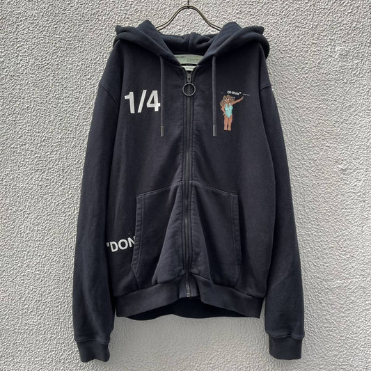 Off-White オフホワイト MAIN LABEL Lサイズ ジップアップ パーカー ブラック Black Virgil Abloh ヴァージルアブロー