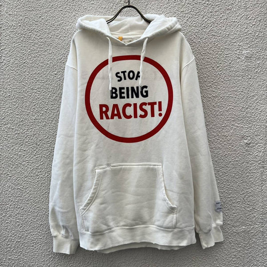 希少 GALLERY DEPT. ギャラリーデプト Lサイズ リバーシブル パーカー フーディ ホワイト STOP BEING RACIST!