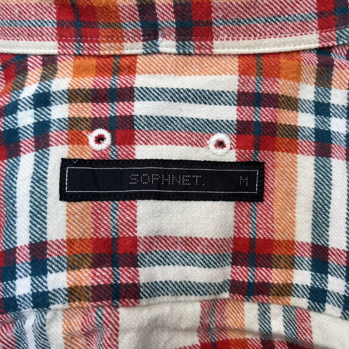 SOPHNET. ソフネット Mサイズ リブ付き チェック 長袖 シャツ ボタンダウン