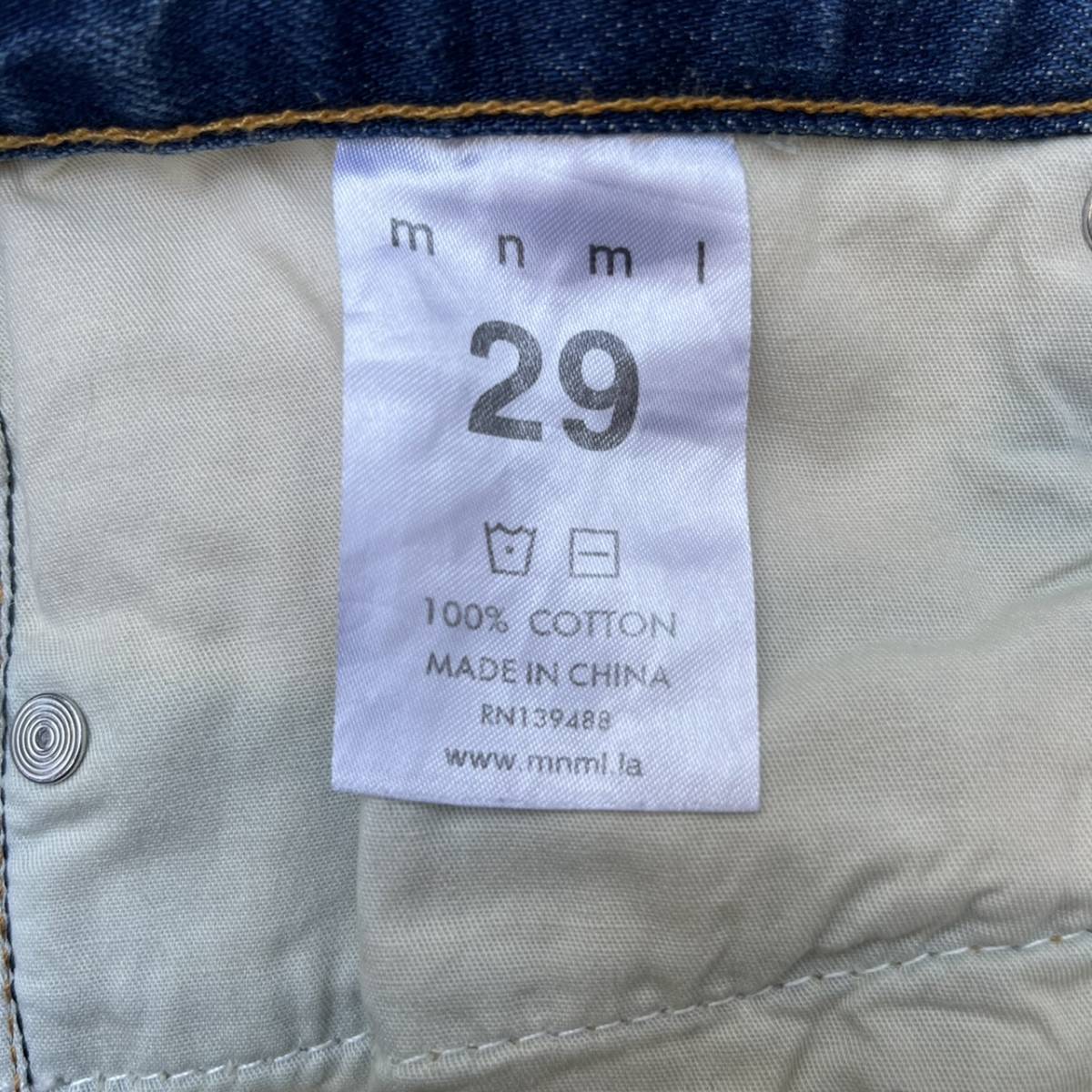 mnml ミニマル サイズ29 クラッシュ加工 デニム タイトシルエット 裾ジップ ダメージ加工