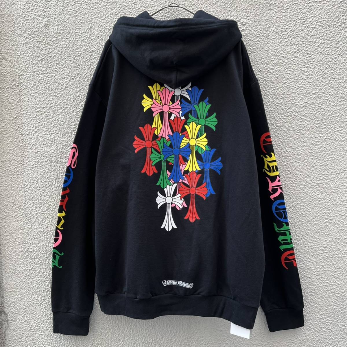 新品 CHROME HEARTS クロムハーツ XLサイズ マルチカラークロス プルオーバー パーカー Multi Color Cross  Cemetery Hoodie ブラック