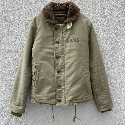 HABANOS ハバノス サイズ1 N-1デッキジャケット 裏ボア カーキ ロゴ