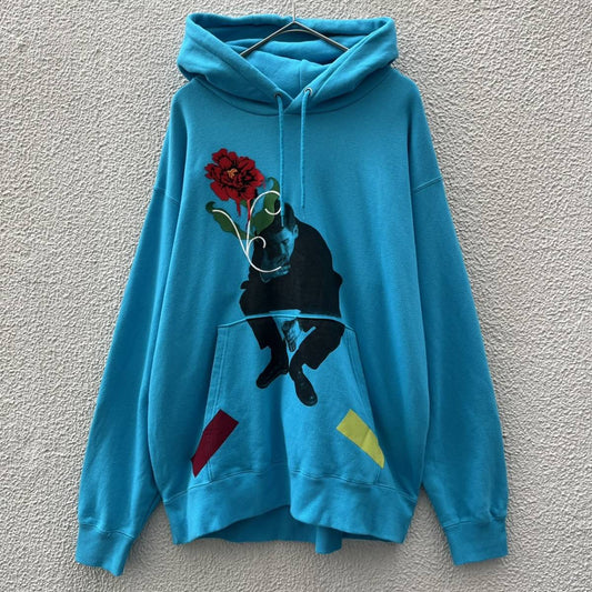 AMOK アモク Lサイズ プリント プルオーバー パーカー ワイドシルエット ターコイズブルー