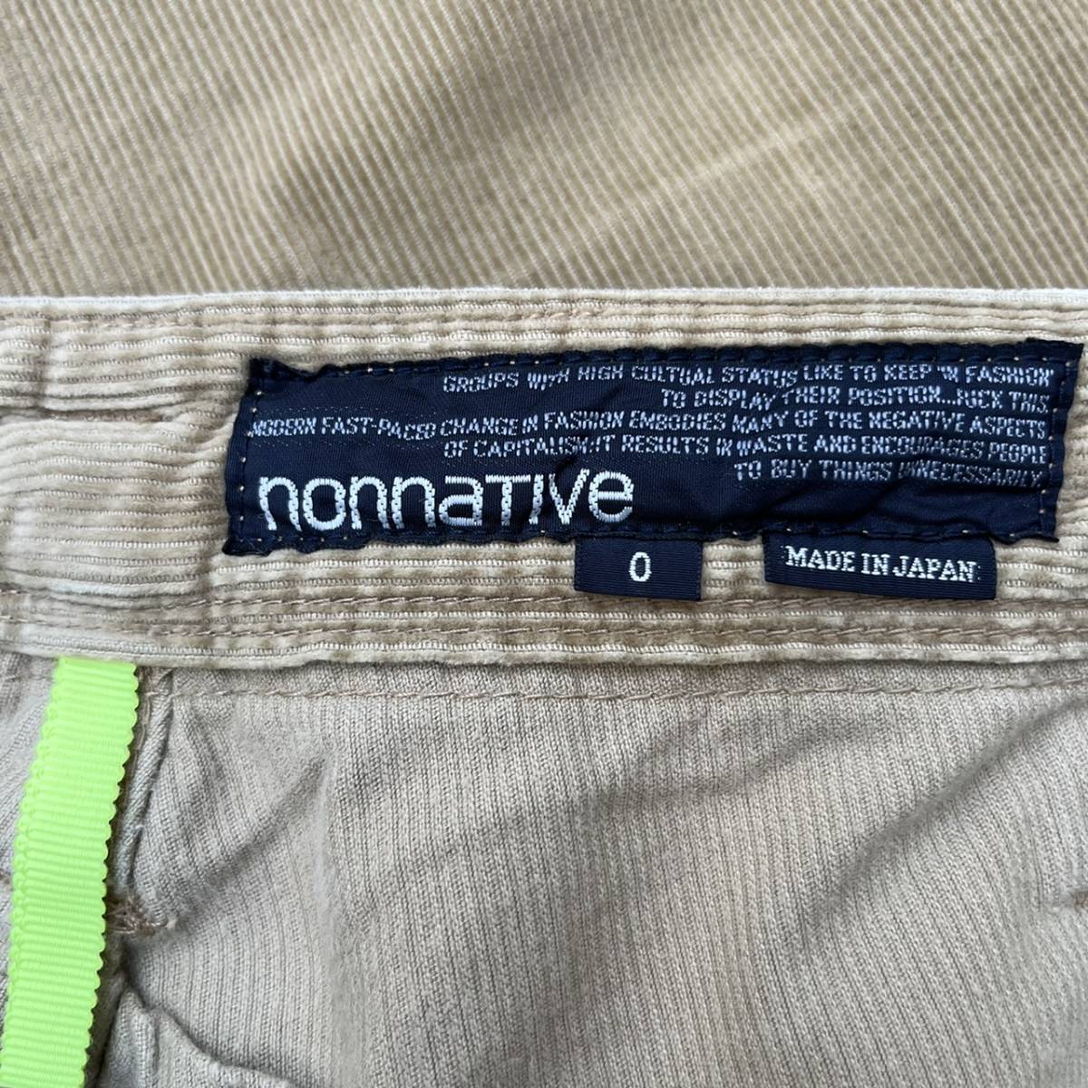 nonnative ノンネイティブ サイズ0 コーデュロイパンツ ブラウン