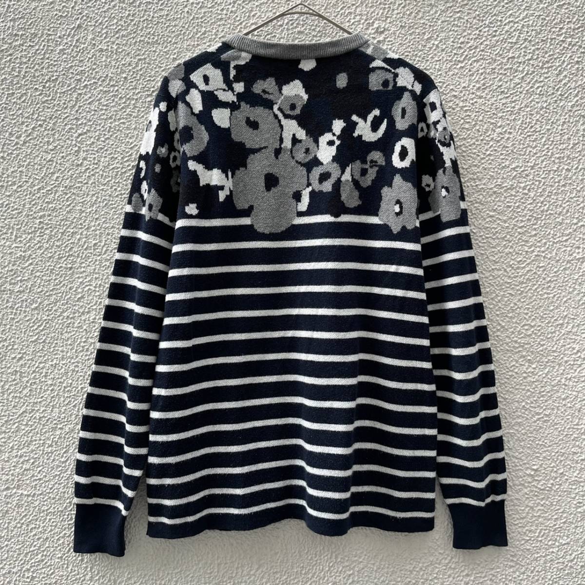 Sacai サカイ サイズ2 フラワー セーター ボーダー ニット コットン ネイビー
