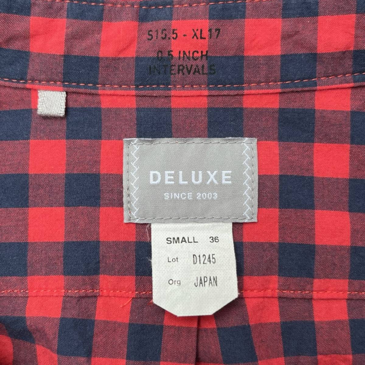 DELUXE デラックス Sサイズ チェックシャツ 長袖シャツ レッド ネイビー