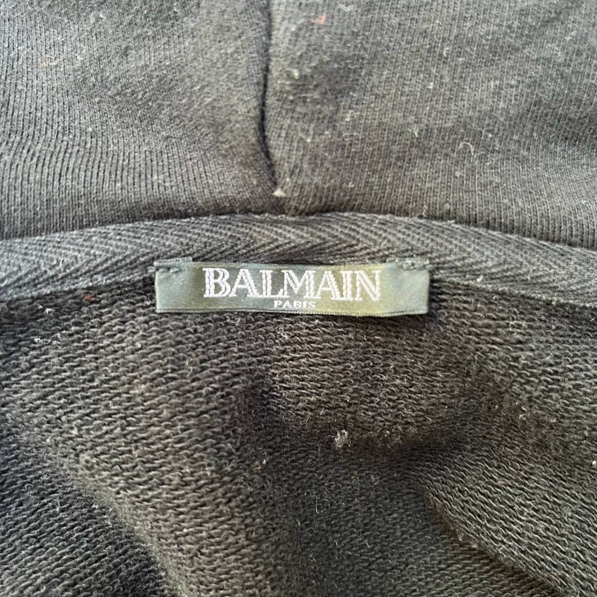 BALMAIN バルマン Sサイズ ジップアップパーカー ロゴテープ サイドジップ ブラック