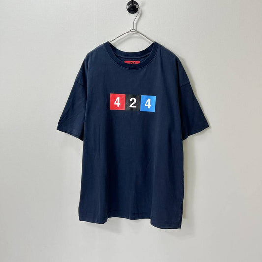 424 フォートゥーフォー Mサイズ ロゴ Tシャツ 半袖 コットン ネイビー