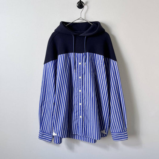 sacai サカイ サイズ3 Cotton Hoodie ストライプ 長袖シャツ パーカー フーディ ブルー SCM-026