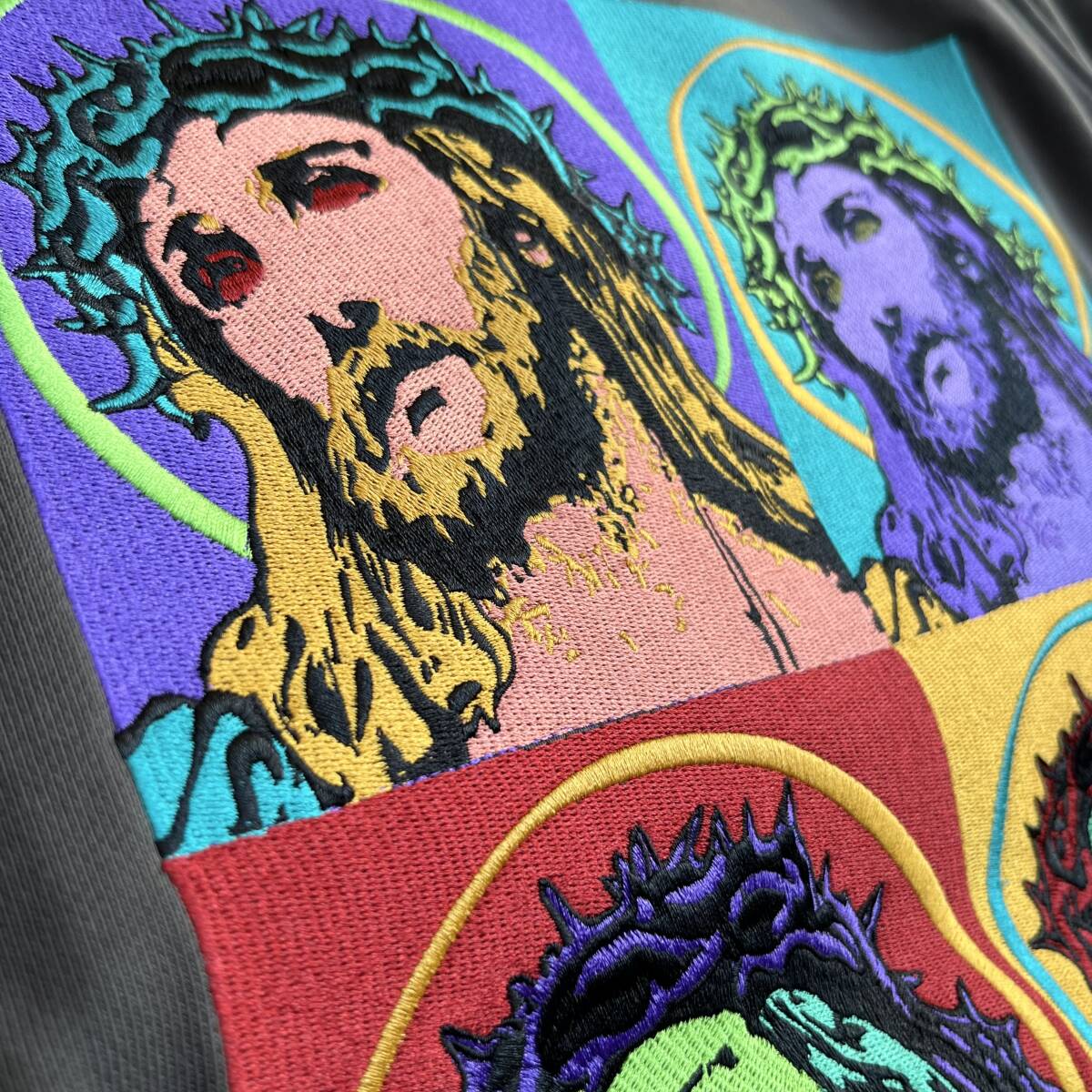 未使用品 MAYO メイヨー Lサイズ JESUS Embroidery Half zip Hoodie キリスト パーカー フーディ ハーフジップ ジップパーカー 刺繍 グレー