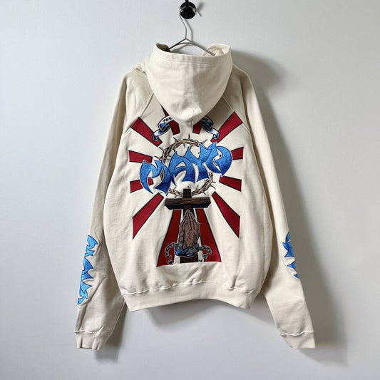 未使用品 MAYO メイヨー Lサイズ Sunshine Embroidery Hoodie キリスト クロス パーカー フーディ 刺繍 オフホワイト