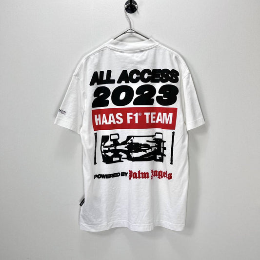 未使用品 Palm Angels パームエンジェルス Mサイズ Haas MoneyGram マネーグラム ハースF1チーム コラボ Tシャツ 半袖シャツ 23SS ホワイト