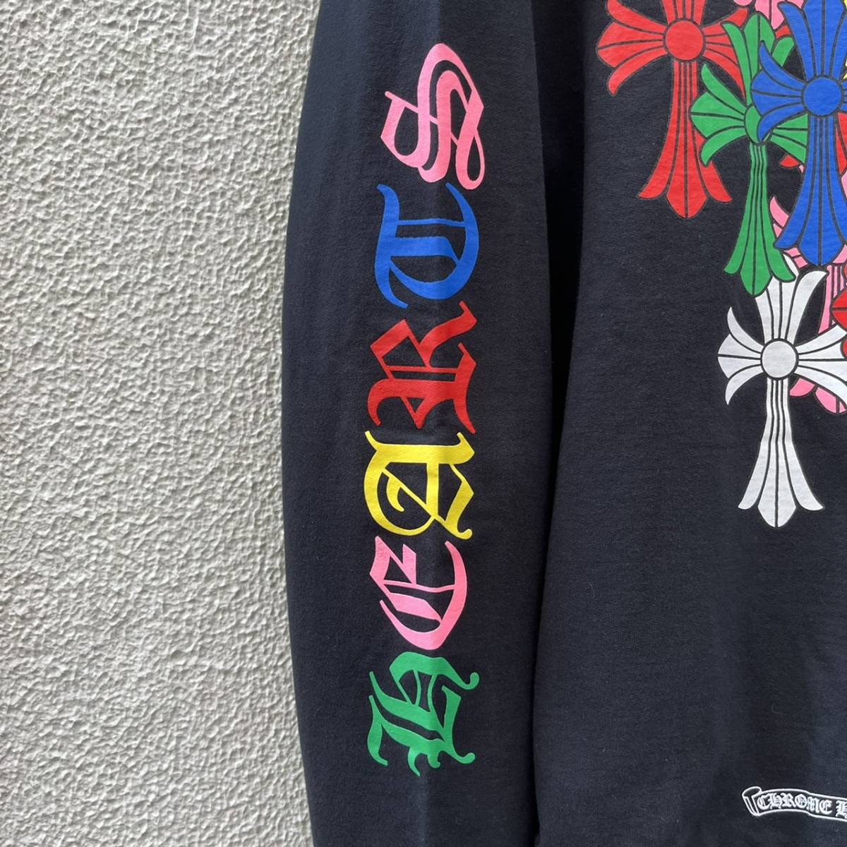 新品 CHROME HEARTS クロムハーツ XLサイズ マルチカラークロス プルオーバー パーカー Multi Color Cross  Cemetery Hoodie ブラック